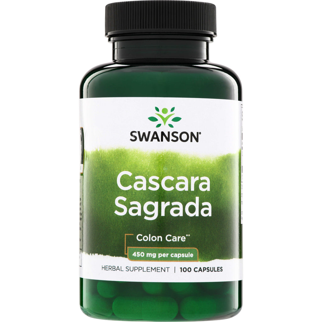 SW477 | Swanson Cascara Sagrada herbal colon care supplement, 450 mg per capsule, 100 capsules bottle - Thumbnail