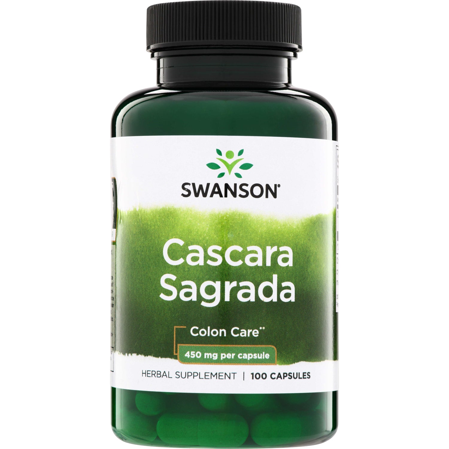 SW477 | Swanson Cascara Sagrada herbal colon care supplement, 450 mg per capsule, 100 capsules bottle