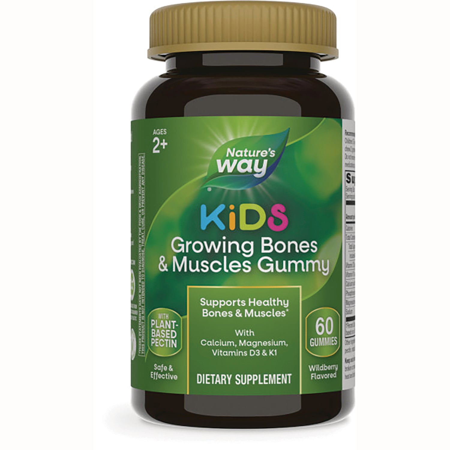 NW1009 | Nature's Way Kids Growing Bones & Muscles gummy bottle, 60 wildberry flavored dietary supplement