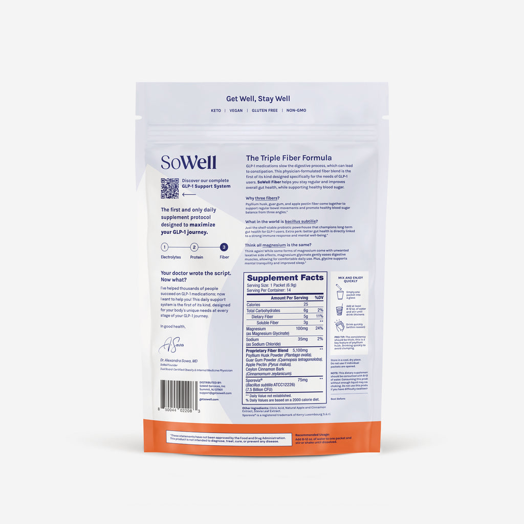 SOW003 | SoWell Triple Fiber Formula back label with Supplement Facts, ingredients, directions, and QR code - Thumbnail