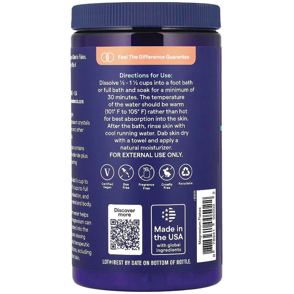 TM086 | Back of magnesium flakes jar showing Directions for Use, icons, QR code, and Made in the USA panel - Thumbnail