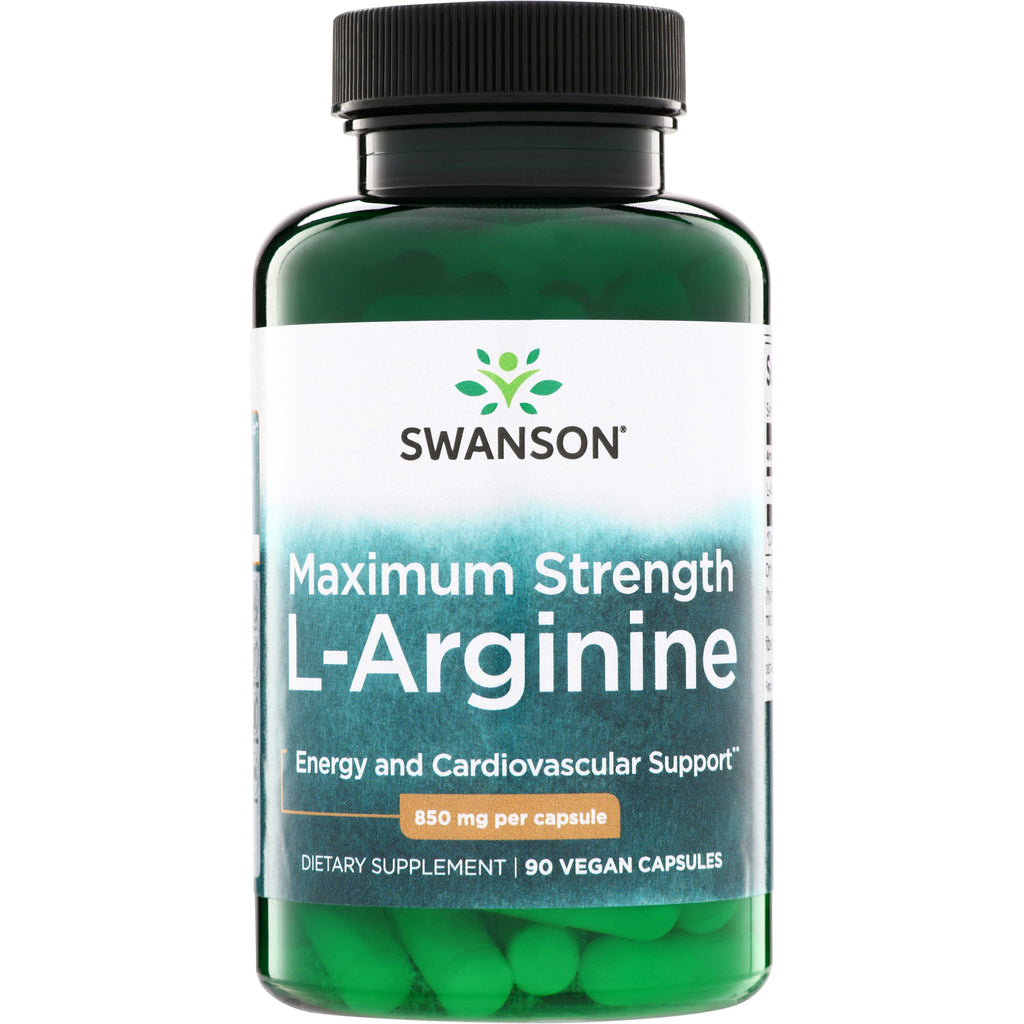 SW1713 | Swanson Maximum Strength L-Arginine, 850 mg per capsule, 90 vegan capsules bottle front - Thumbnail