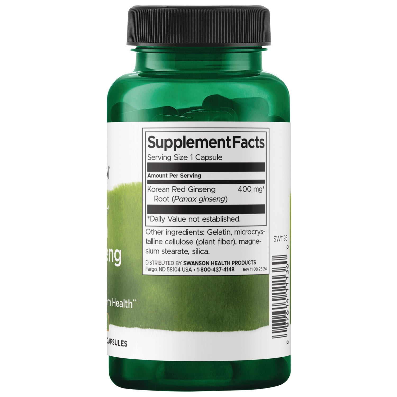 SW1136 | Back label with supplement facts and serving information