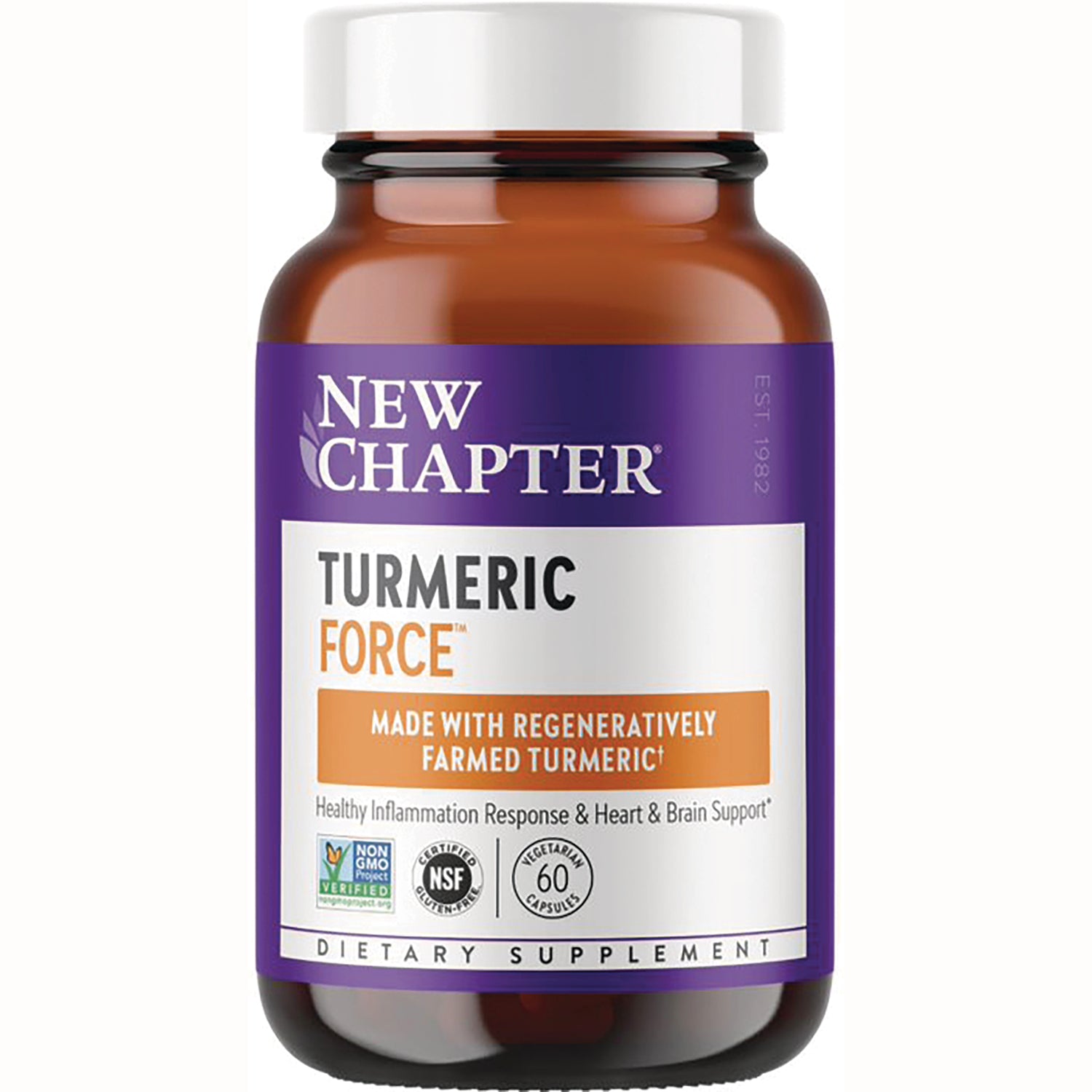 NWC260 | New Chapter Turmeric Force dietary supplement bottle, 60 vegetarian capsules, purple label