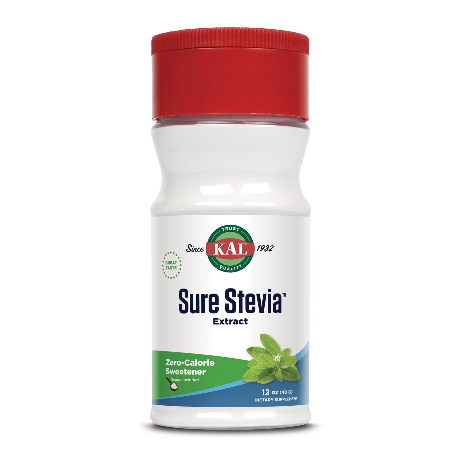 KL572 | KAL Sure Stevia extract bottle with red cap, front label reading Sure Stevia Extract and Zero-Calorie Sweetener