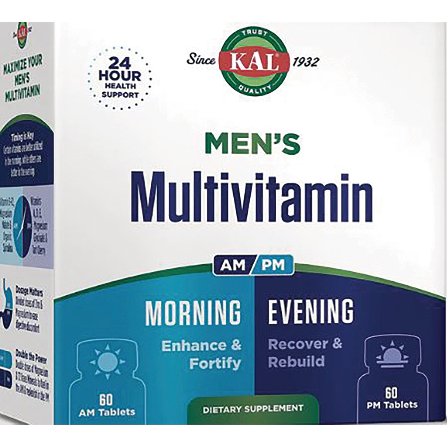 KL568 | KAL Men's Multivitamin AM PM box front showing Morning and Evening, 60 AM Tablets and 60 PM Tablets