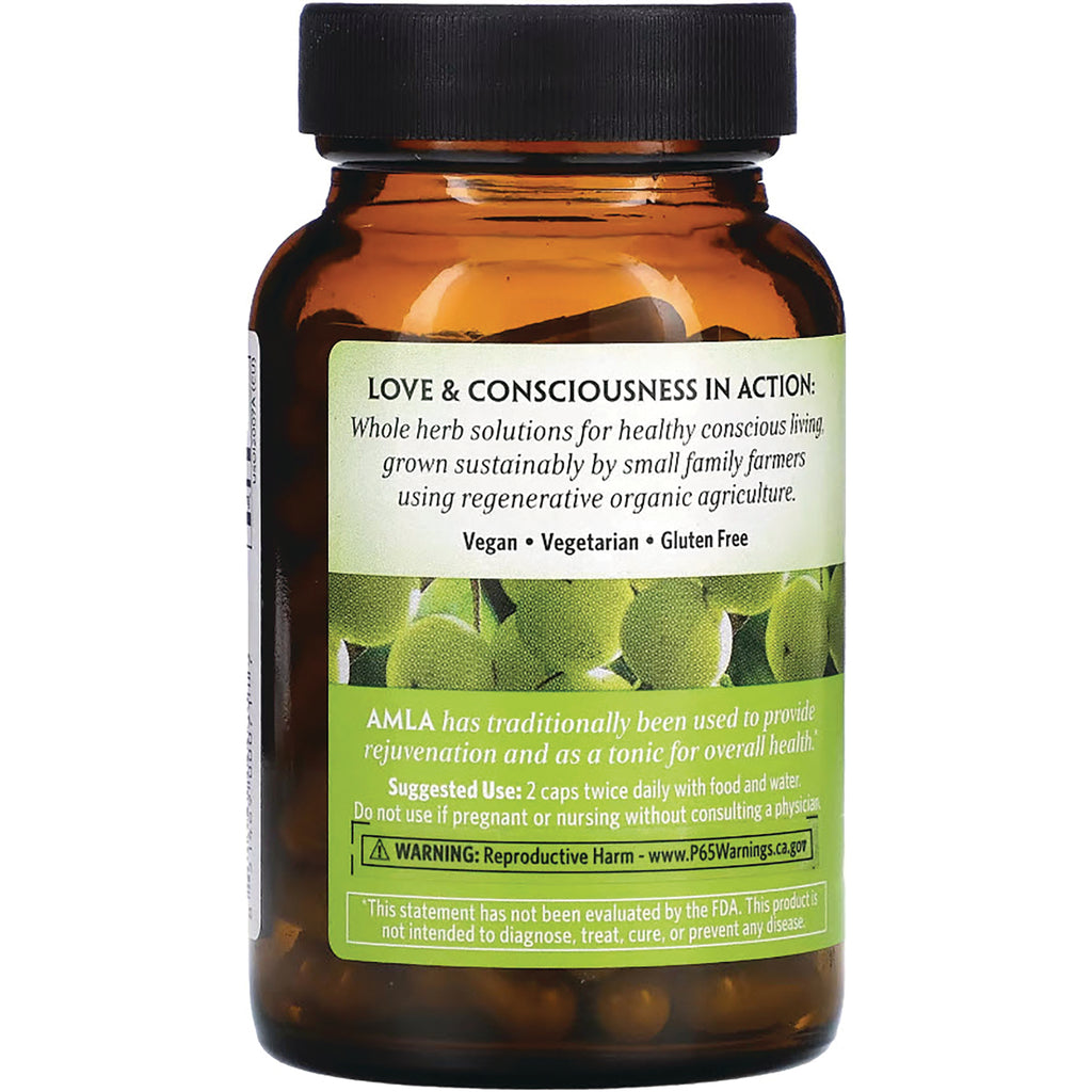 RGN041 | Back of amber supplement bottle label with LOVE & CONSCIOUSNESS IN ACTION, Vegan  Vegetarian  Gluten Free, suggested use and warning - Thumbnail