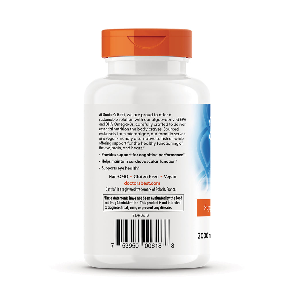 DB301 | Back label of white supplement bottle with orange cap showing product claims, barcode, and disclaimer text - Thumbnail