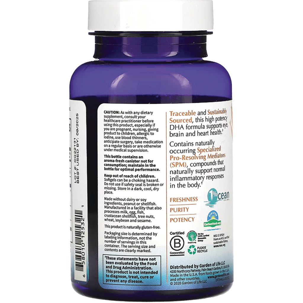 GLF323 | back label of blue supplement bottle showing caution, ingredient claims and certification logos - Thumbnail