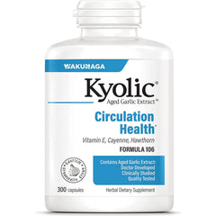 KY081 | Kyolic Aged Garlic Extract Circulation Health bottle showing Formula 106 label and 300 capsules