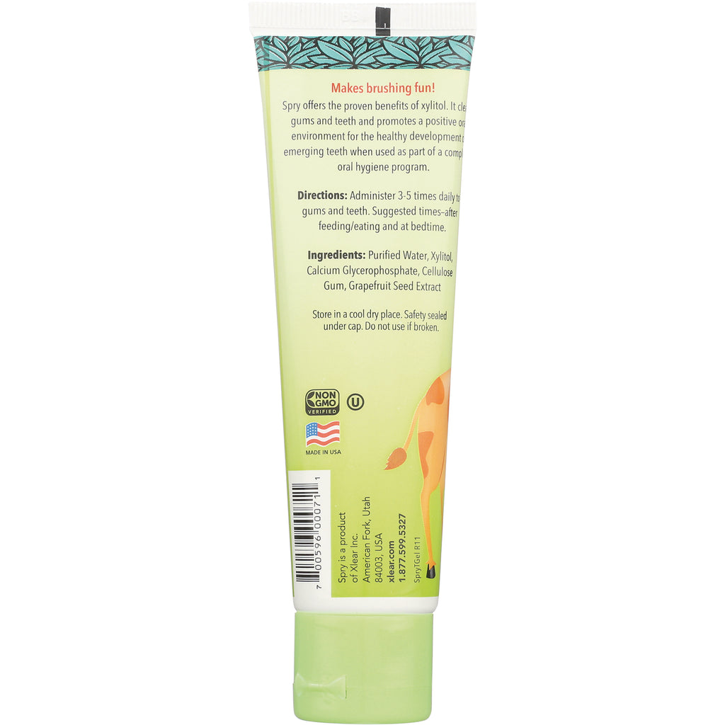 XL007 | Back of kids toothpaste tube with 'Makes brushing fun!', directions, ingredients, Non-GMO and Made in USA icons - Thumbnail