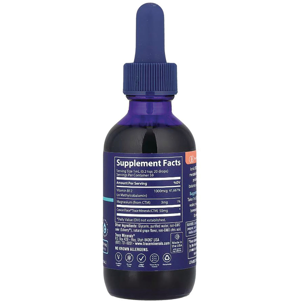 TM084 | Supplement Facts panel on blue dropper bottle; Vitamin B12 1000 mcg, Magnesium 3 mg, Trace Minerals 50 mg - Thumbnail