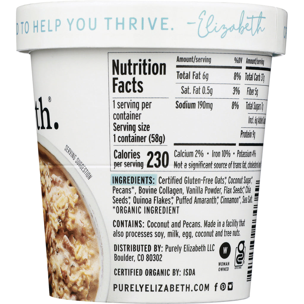 PLZ012 | Back of white oatmeal cup showing Nutrition Facts panel and ingredients list - Thumbnail