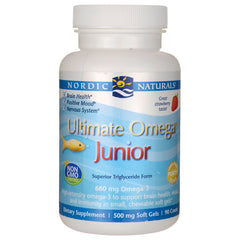 NRN038 | Nordic Naturals Ultimate Omega Junior bottle, strawberry-flavored chewable omega-3 soft gels