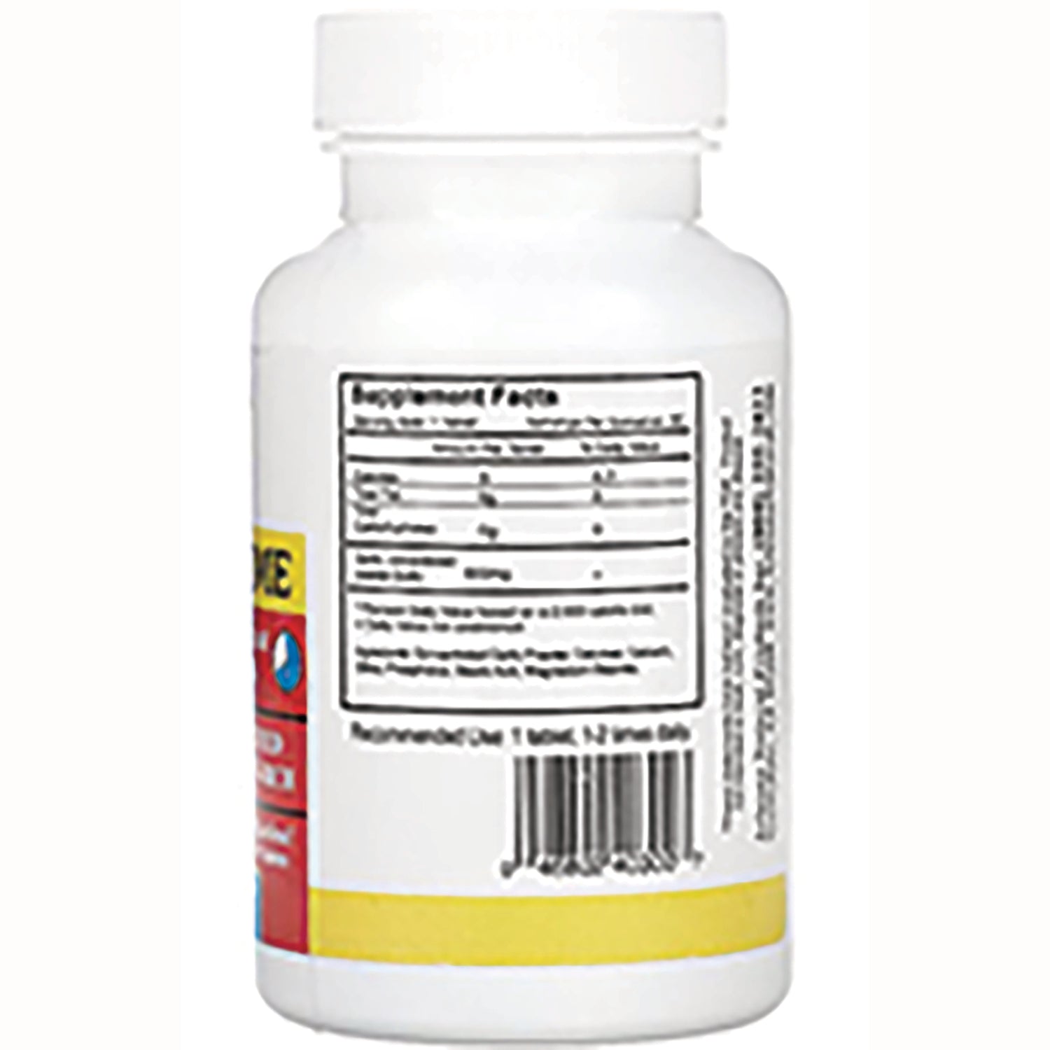 AN011 | Back of white supplement bottle showing Supplement Facts label and barcode