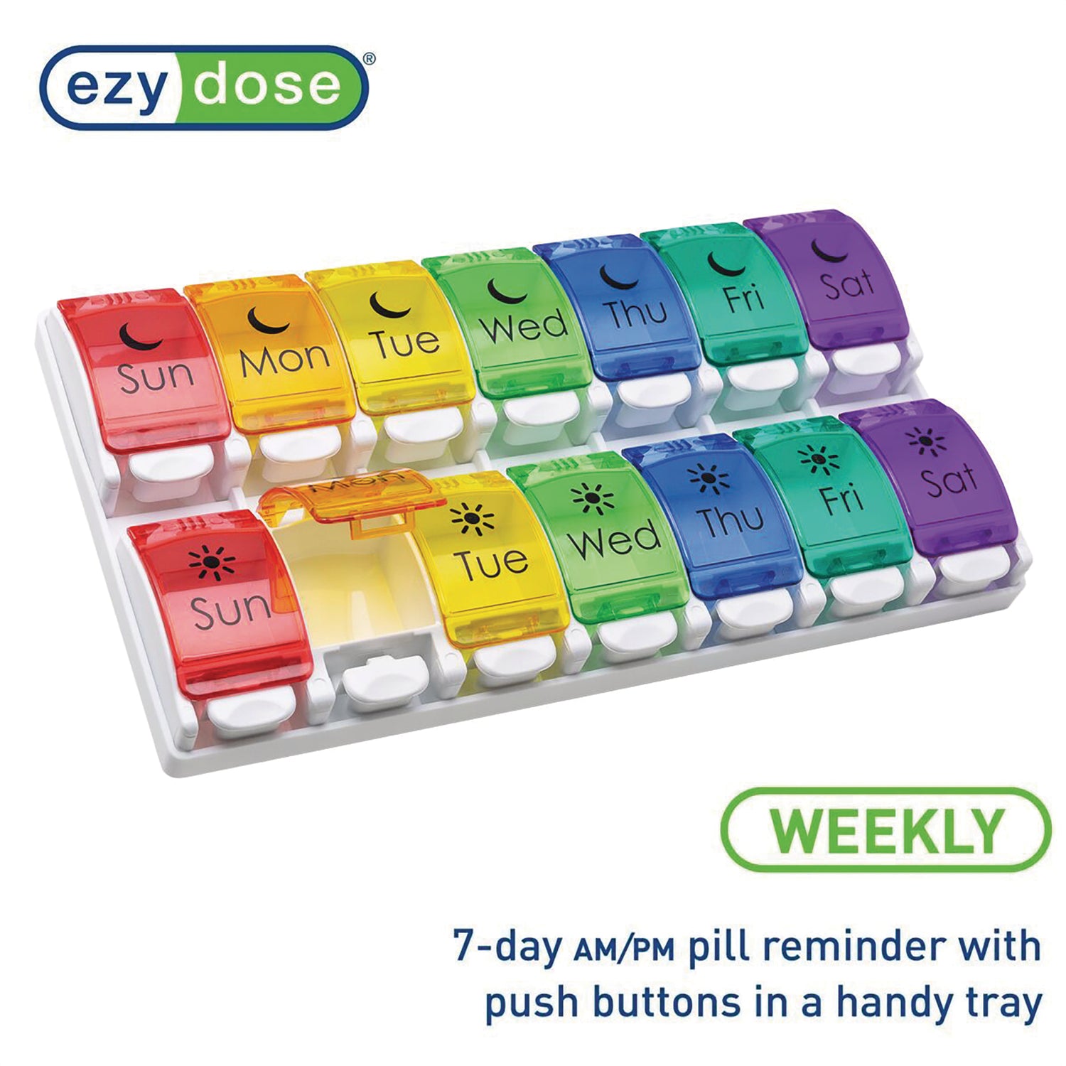 APP12 | Ezy Dose Weekly 7-day AM/PM pill reminder tray with push buttons