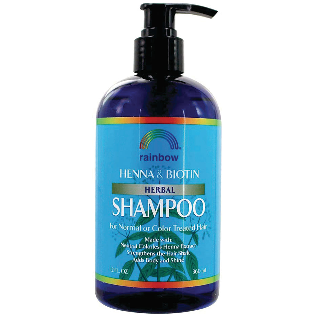 RBR003 | Blue pump bottle of Rainbow Henna & Biotin herbal SHAMPOO labeled for normal or color treated hair 12 FL OZ - Thumbnail