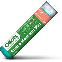 OLH001 | Front view of Ollois Arnica Montana 30C homeopathic pellet tube on white background