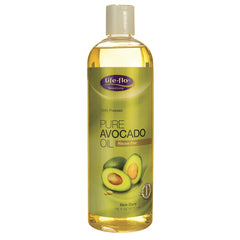 LFH039 | Life-flo pure avocado oil 16 fl oz clear bottle with green label and avocado illustration