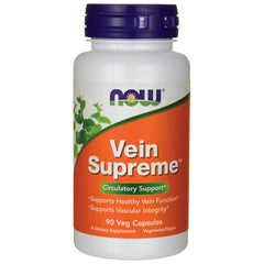 NWF998 | NOW Vein Supreme supplement bottle with orange label reading Vein Supreme and Circulatory Support 90 Veg Capsules