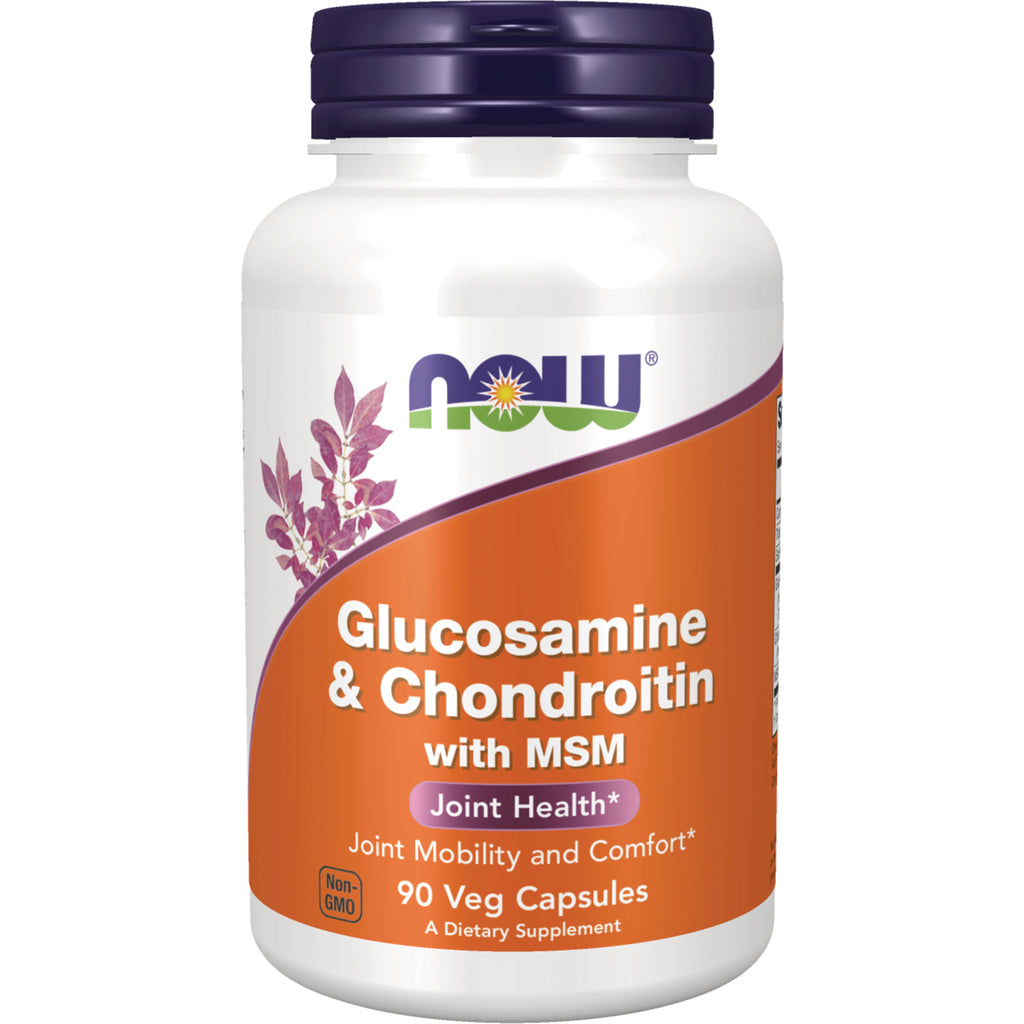 NWF051 | NOW Glucosamine & Chondroitin with MSM white bottle with orange label reading Joint Health 90 Veg Capsules - Thumbnail