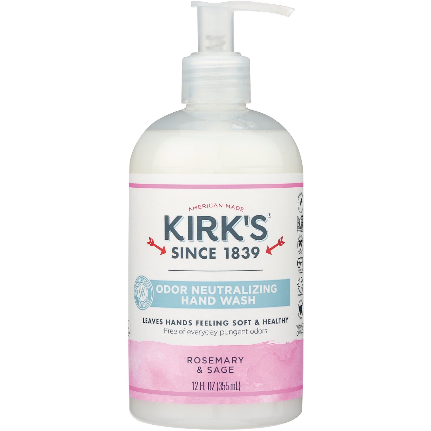 KIR021 | Kirk's odor neutralizing hand wash pump bottle, rosemary & sage, 12 fl oz