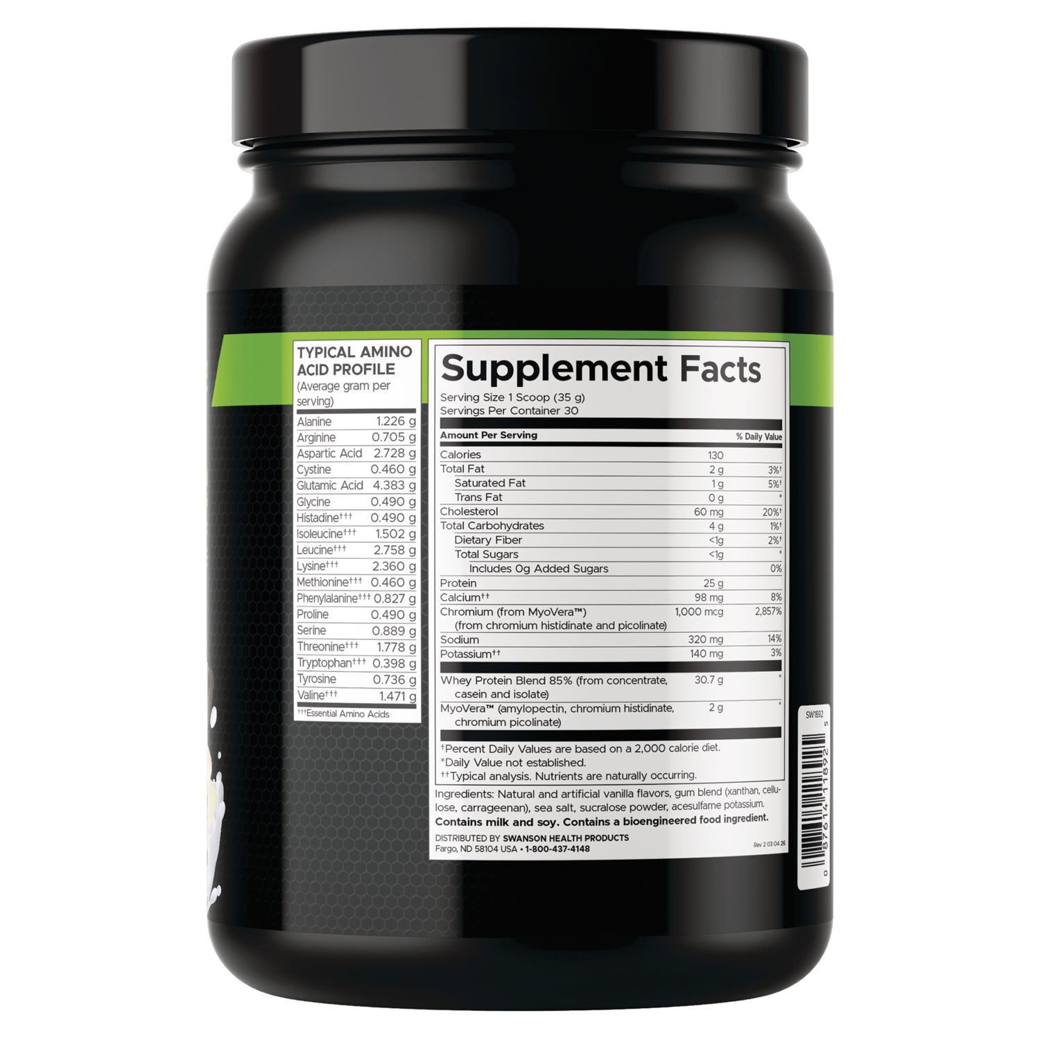 SW1892 | Back label with supplement facts and serving information
