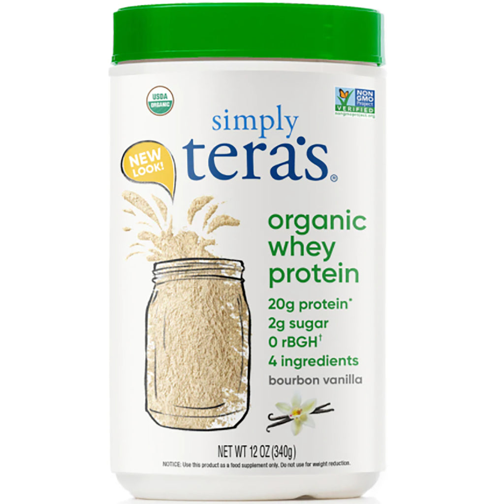 TER008 | Simply Tera's Organic Whey Protein, bourbon vanilla, front of tub, 20g protein, 2g sugar, 12 oz - Thumbnail
