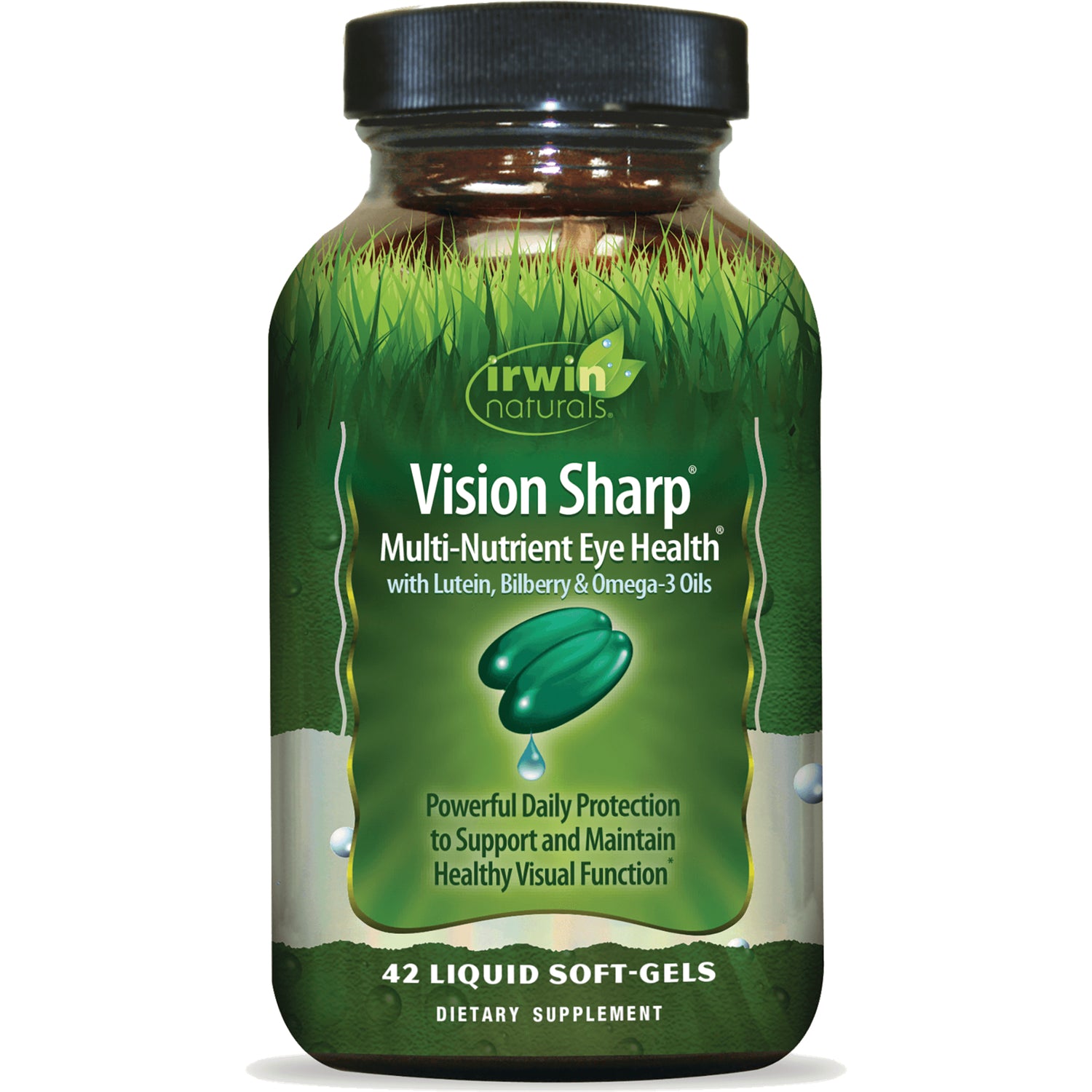 IR277 | Irwin Naturals Vision Sharp multi-nutrient eye health bottle labeled 42 liquid soft-gels