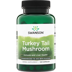 SWH150 | Swanson Turkey Tail Mushroom, Immune and Liver Health, standardized to 45% beta glucans, 120 capsules