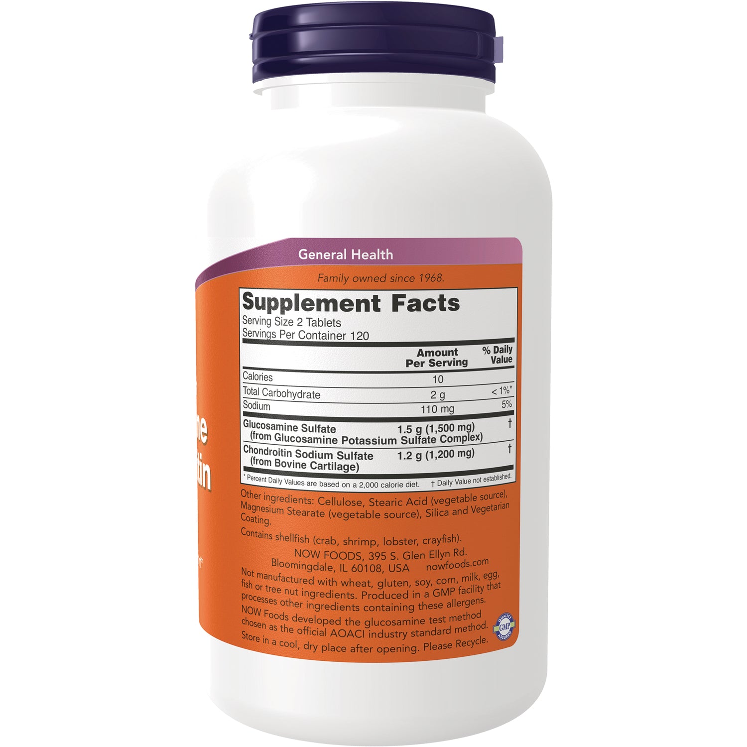 NWF676 | Back of white supplement bottle showing orange label with Supplement Facts panel and ingredient warnings