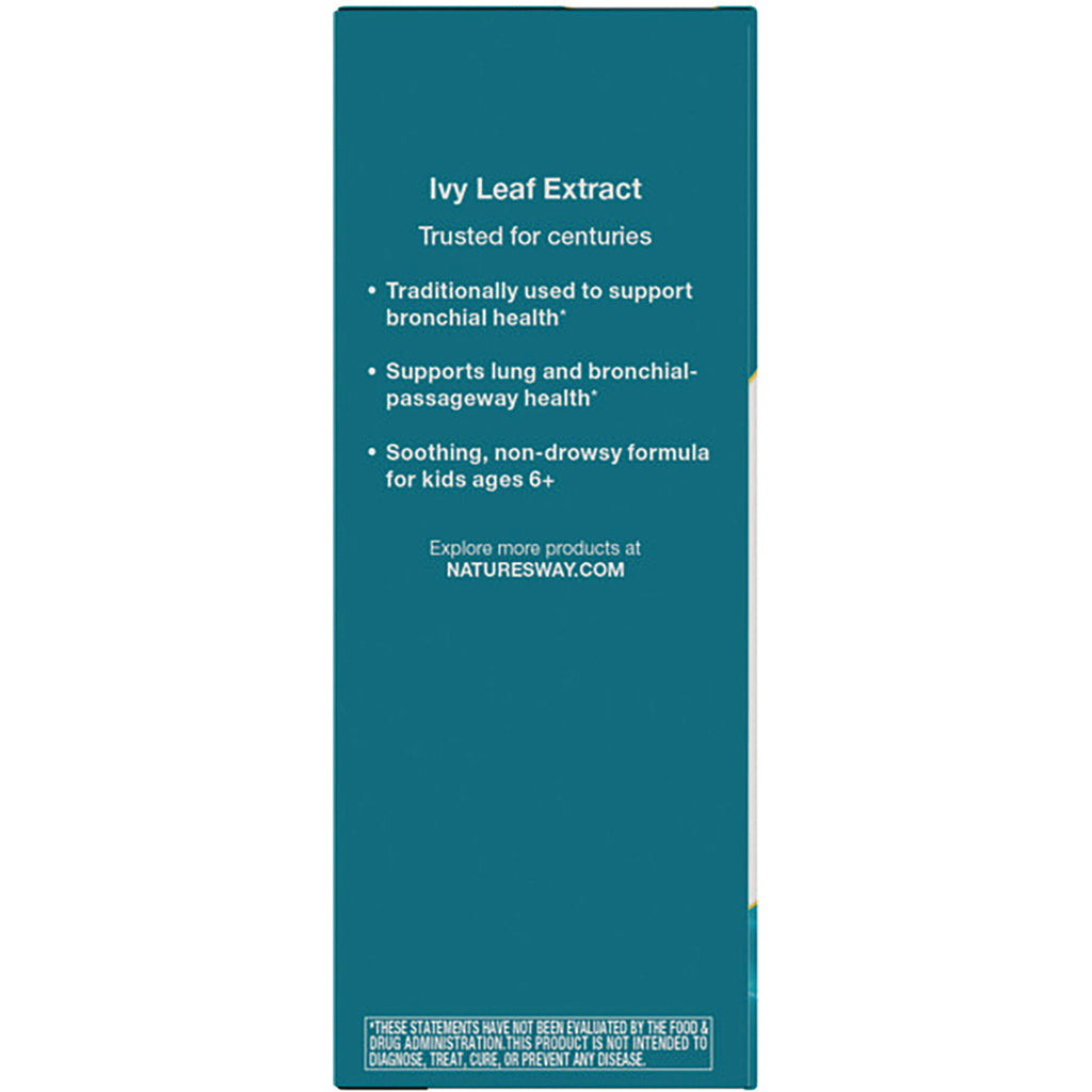 ET399 | Back panel of teal box listing Ivy Leaf Extract benefits, supports bronchial and lung health, non-drowsy for kids 6+, NATURESWAY.COM - Thumbnail