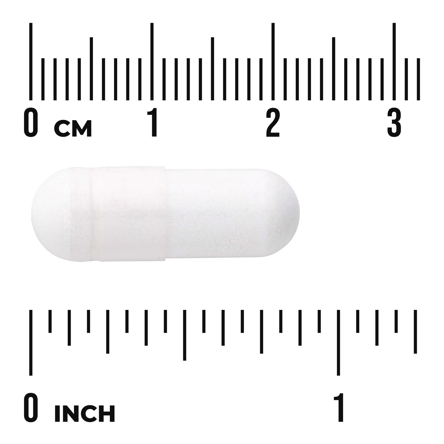 SW808 | White capsule with scale, 0–3 cm and 0–1 inch rulers labeled CM and INCH