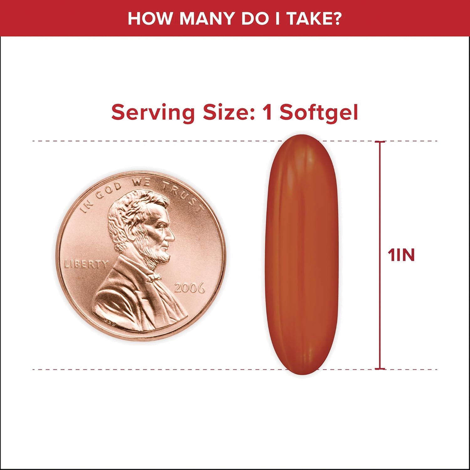 QNL003 | Serving size: 1 softgel shown next to a penny for scale