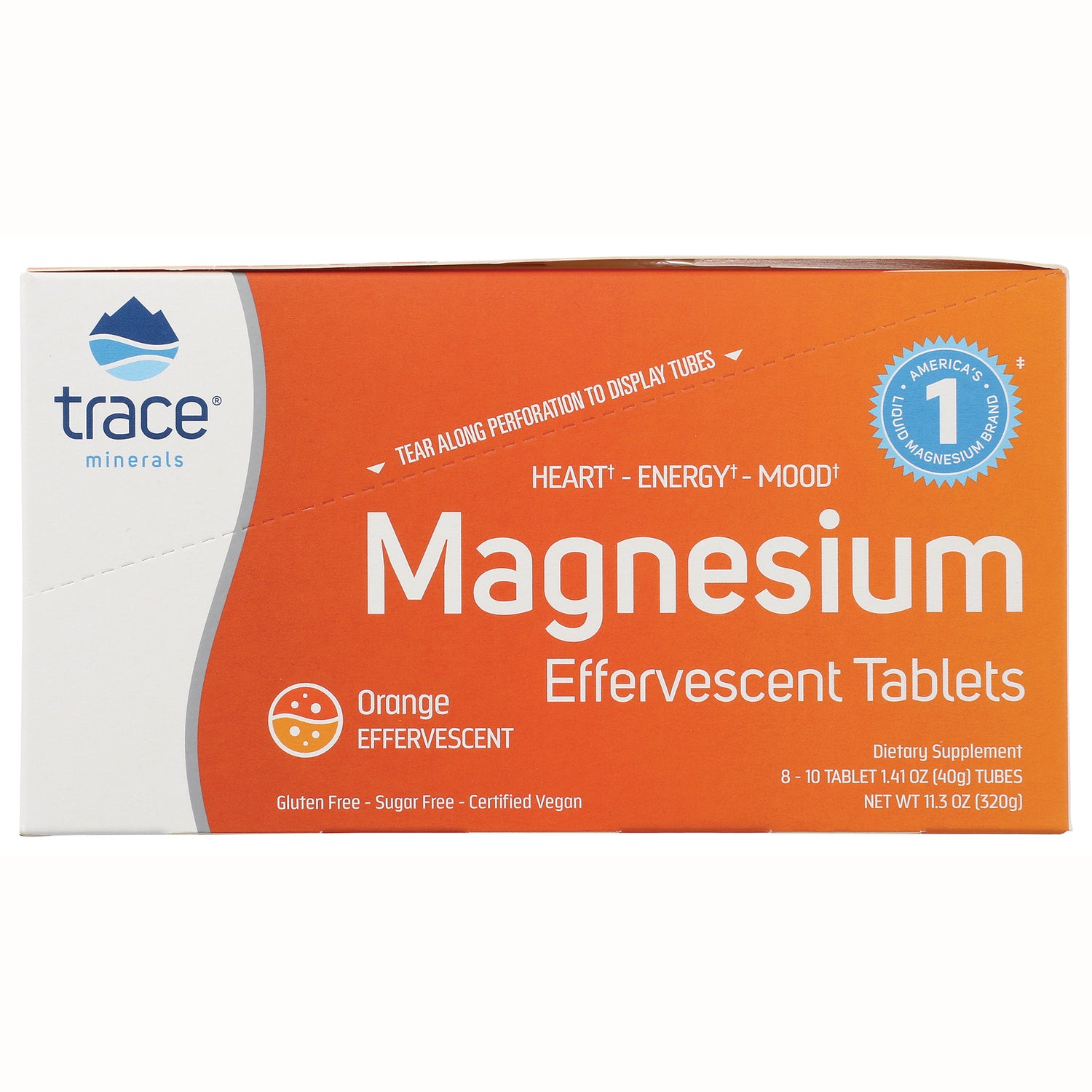 TM075 | Trace Minerals Magnesium Effervescent Tablets, Orange flavor box front