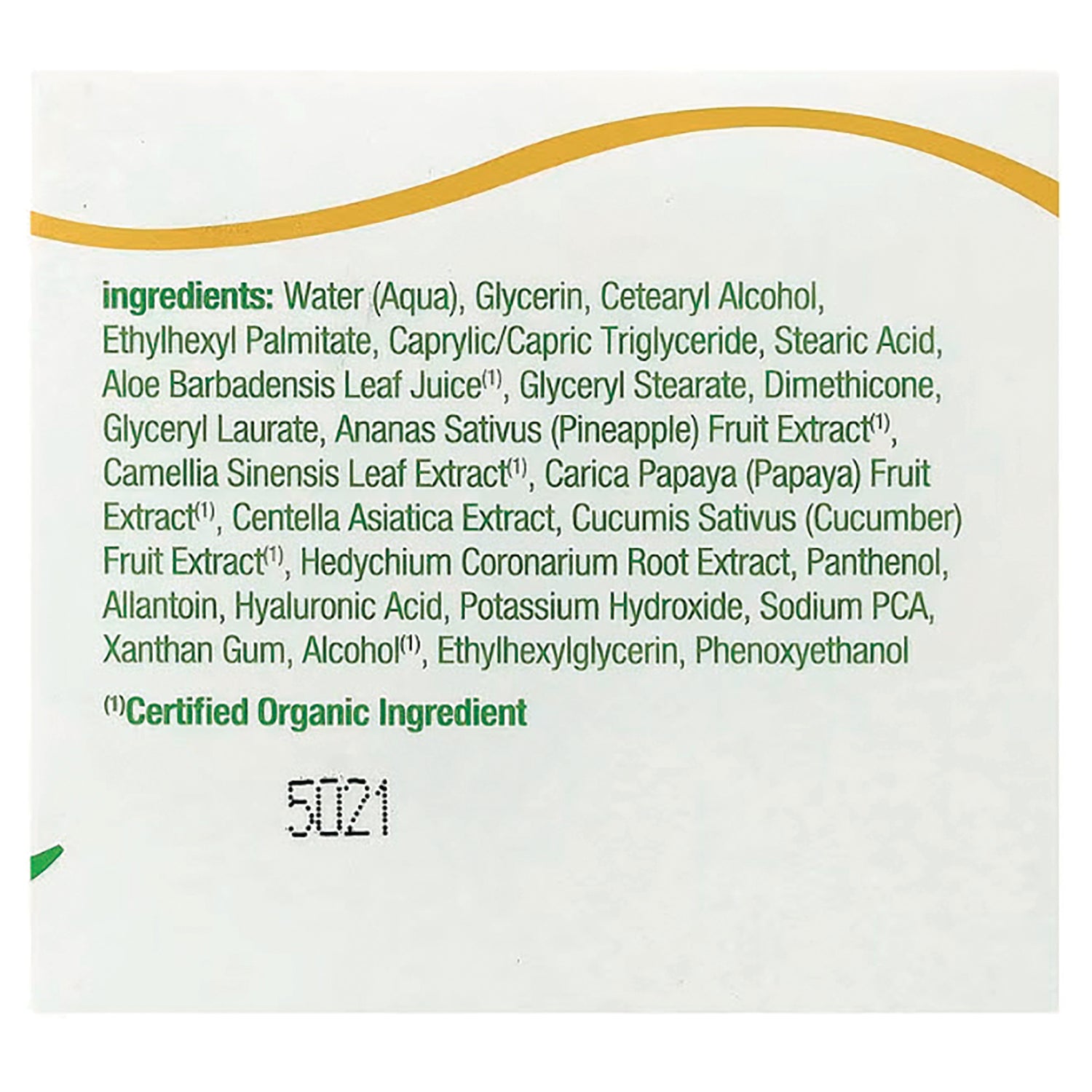 ABA026 | Back label ingredients list and Certified Organic Ingredient note