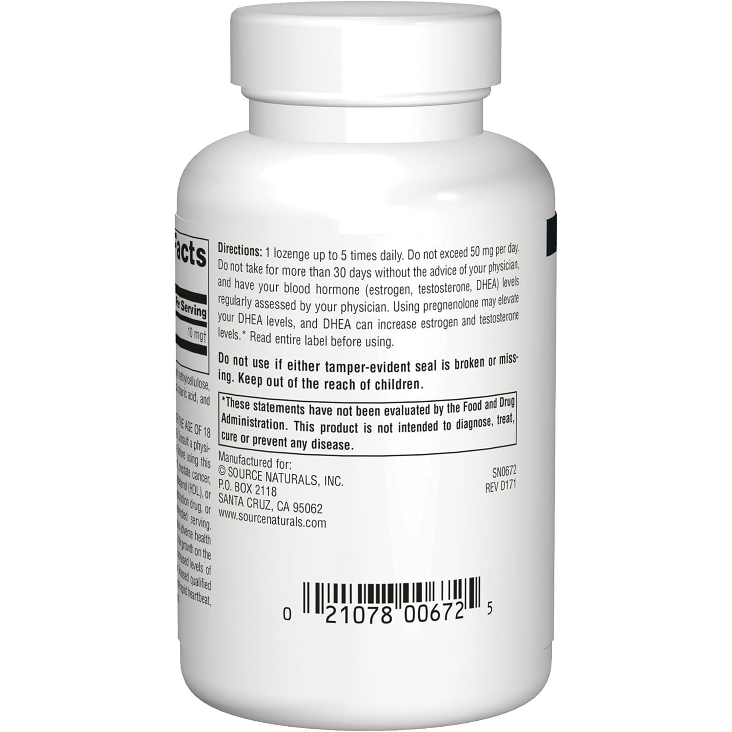 SN314 | Supplement bottle back label with directions, warnings, and barcode