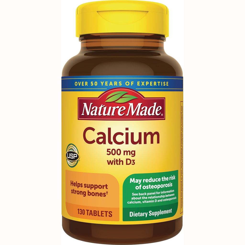 NTM161 | Nature Made Calcium 500 mg with D3 bottle, yellow label, 130 tablets - Thumbnail
