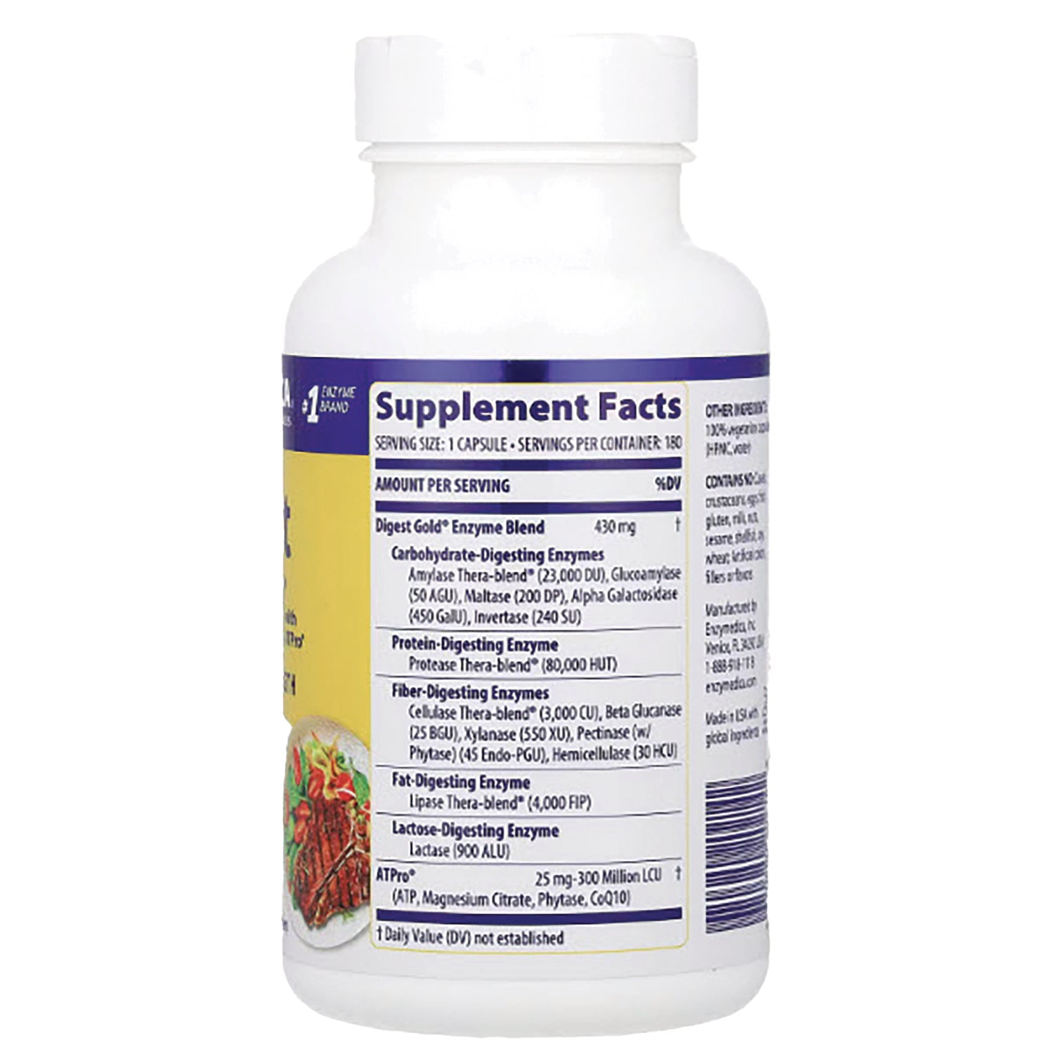 EMD011 | back of white supplement bottle showing Supplement Facts panel, ingredient list and barcode