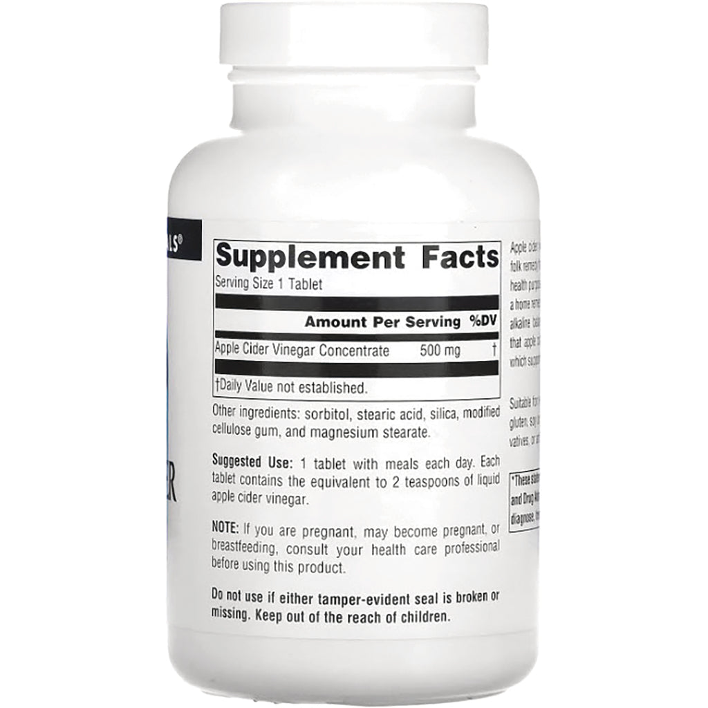 SN503 | Back label with Supplement Facts and other ingredients for apple cider vinegar concentrate tablets - Thumbnail