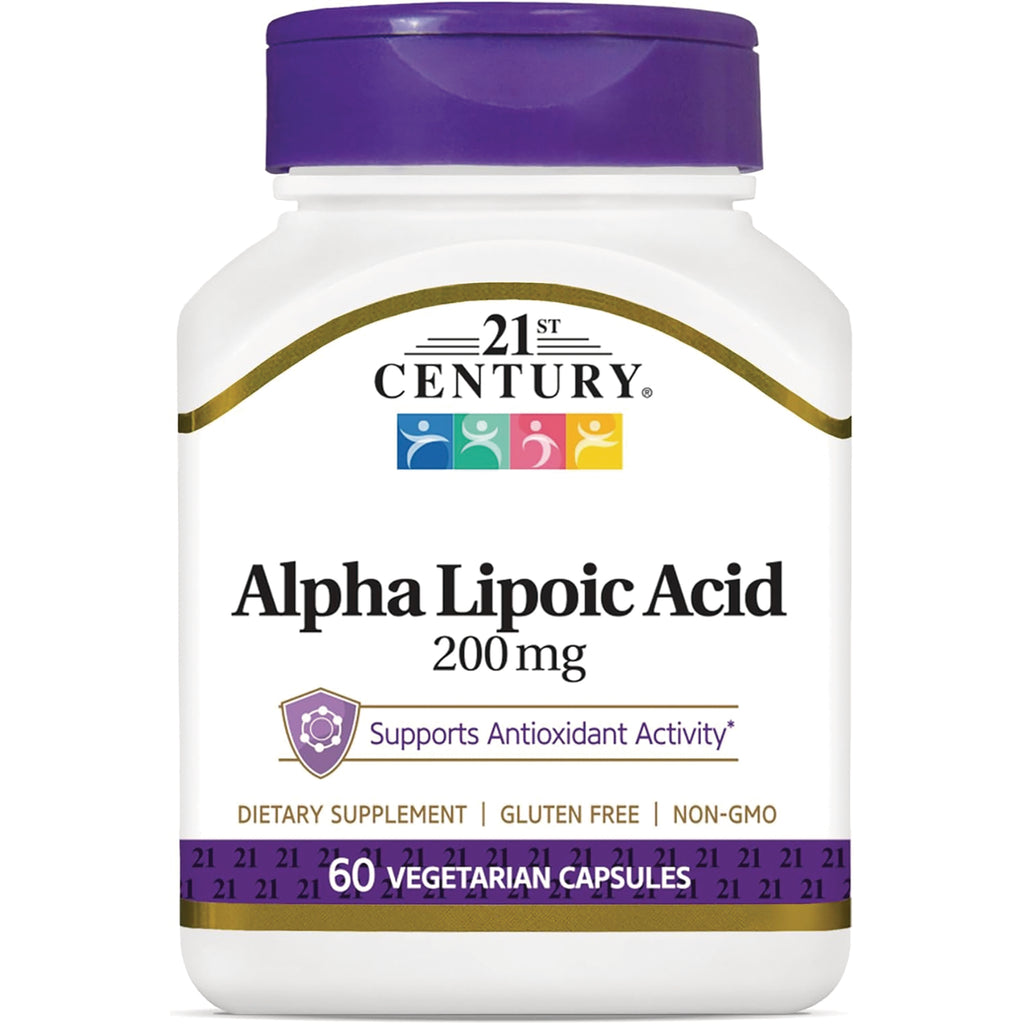 CNT286 | 21st Century Alpha Lipoic Acid 200 mg white bottle with purple cap, 60 vegetarian capsules, supports antioxidant activity - Thumbnail