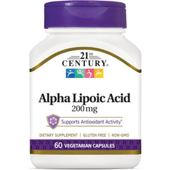 CNT286 | 21st Century Alpha Lipoic Acid 200 mg white bottle with purple cap, 60 vegetarian capsules, supports antioxidant activity