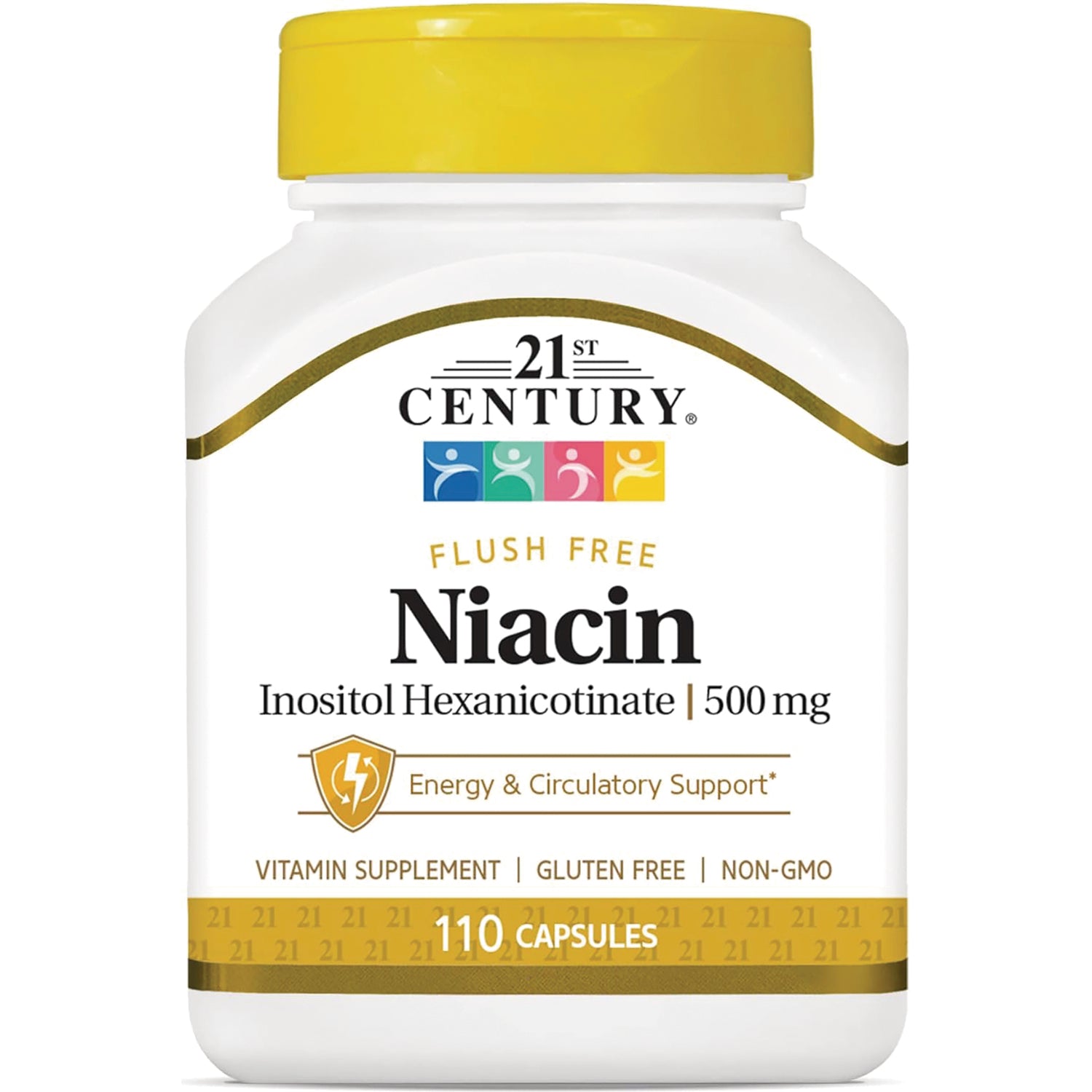 CNT110 | 21st Century Niacin 500 mg bottle front label, Inositol Hexanicotinate, 110 capsules, flush free vitamin supplement