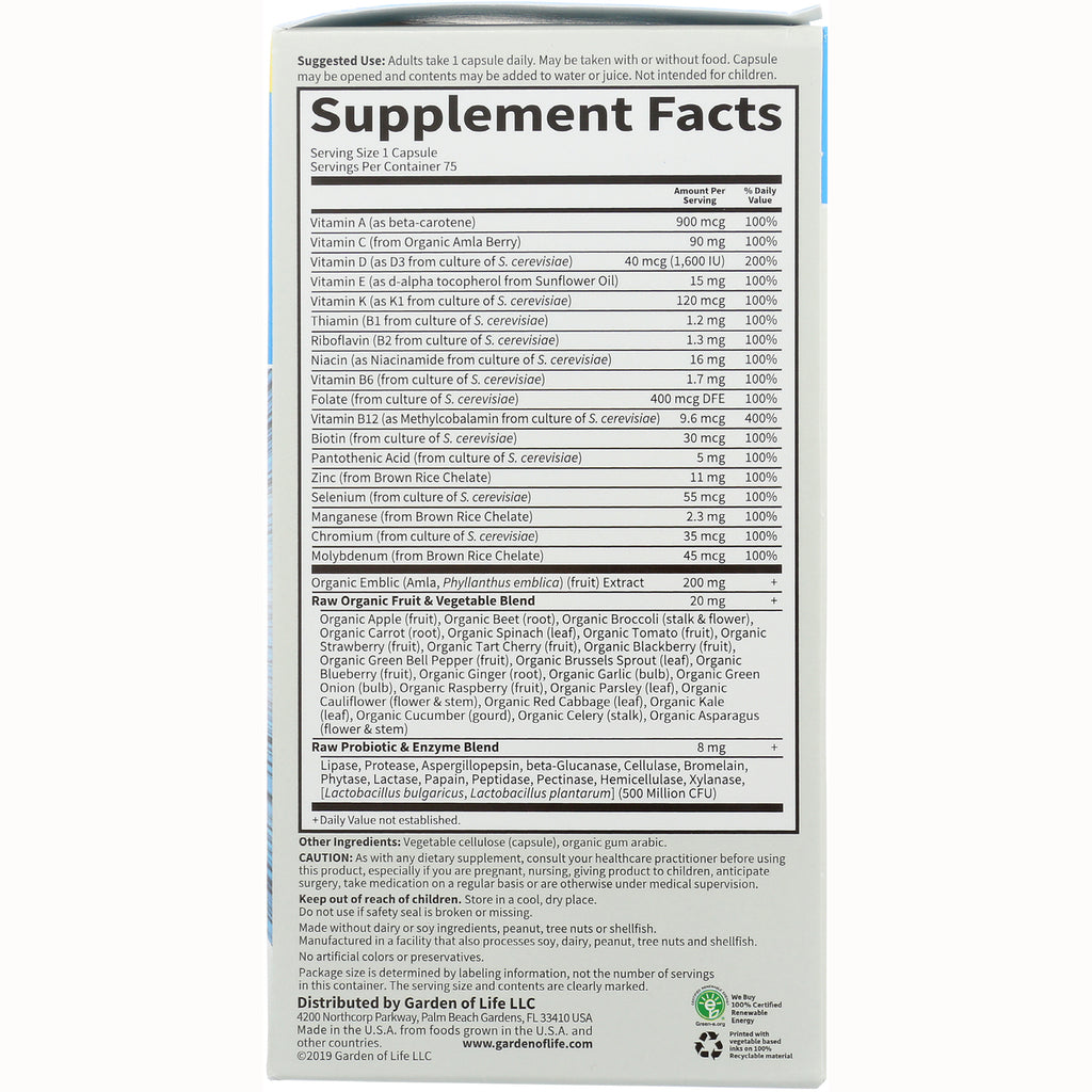 GLF051 | supplement facts panel showing serving size, vitamin and mineral amounts, raw blends and caution text - Thumbnail