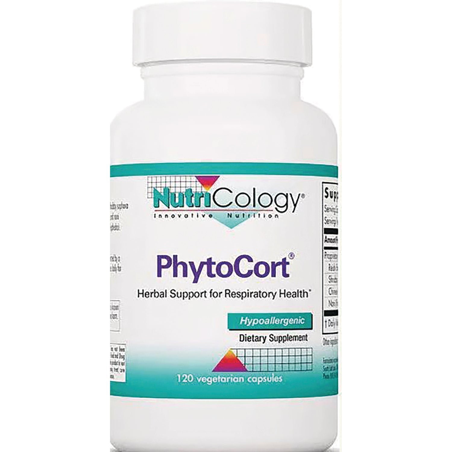 NCL044 | Nutricology PhytoCort herbal supplement bottle, hypoallergenic, 120 vegetarian capsules