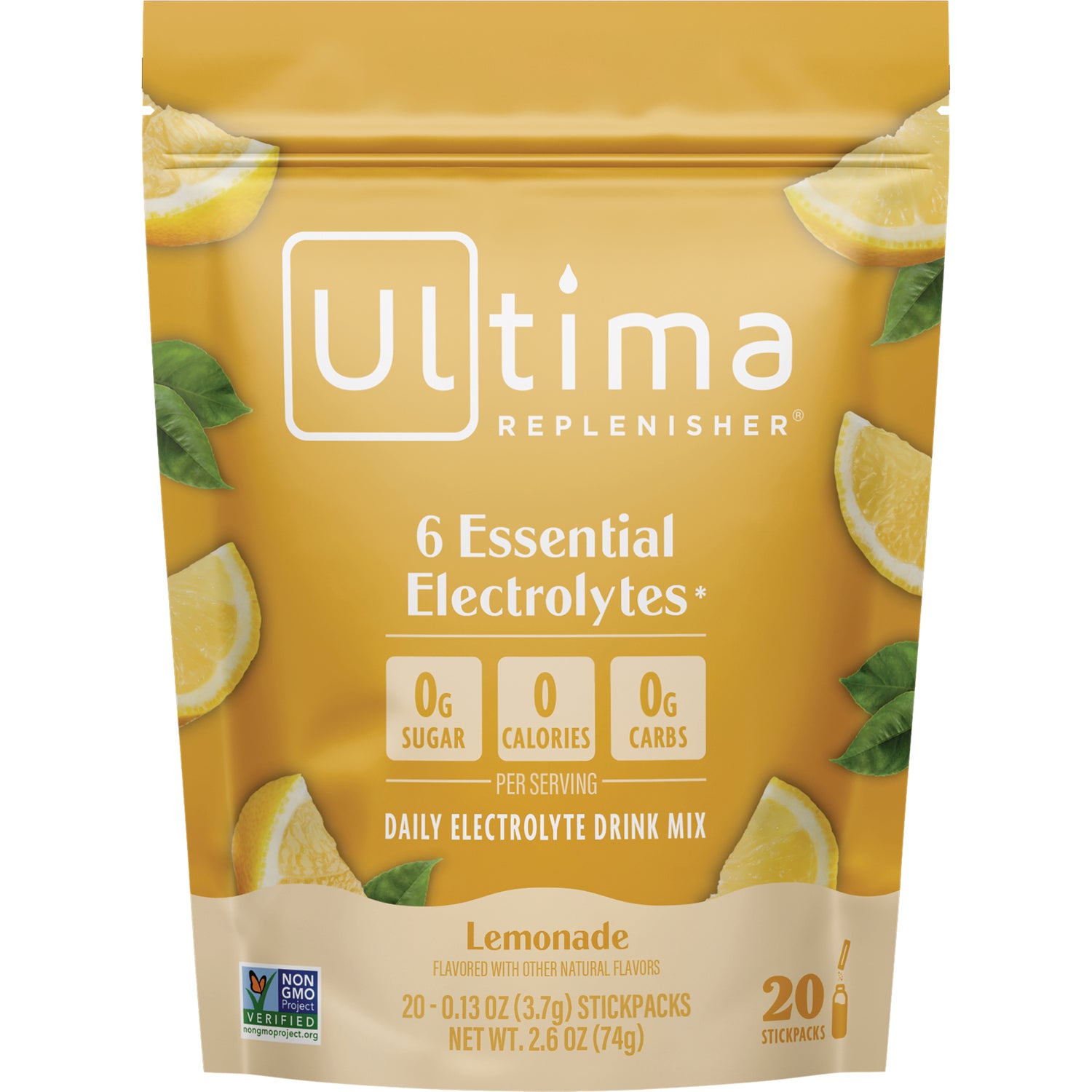 UHP028 | Ultima Replenisher Lemonade electrolyte drink mix pouch, 20 stickpacks; 0g sugar, 0 calories, 0g carbs