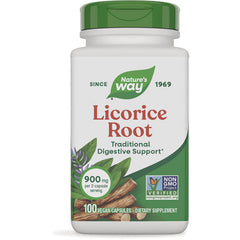 NW780 | Nature's Way Licorice Root supplement bottle, 100 vegan capsules, 900 mg per 2-capsule serving, Non-GMO Verified