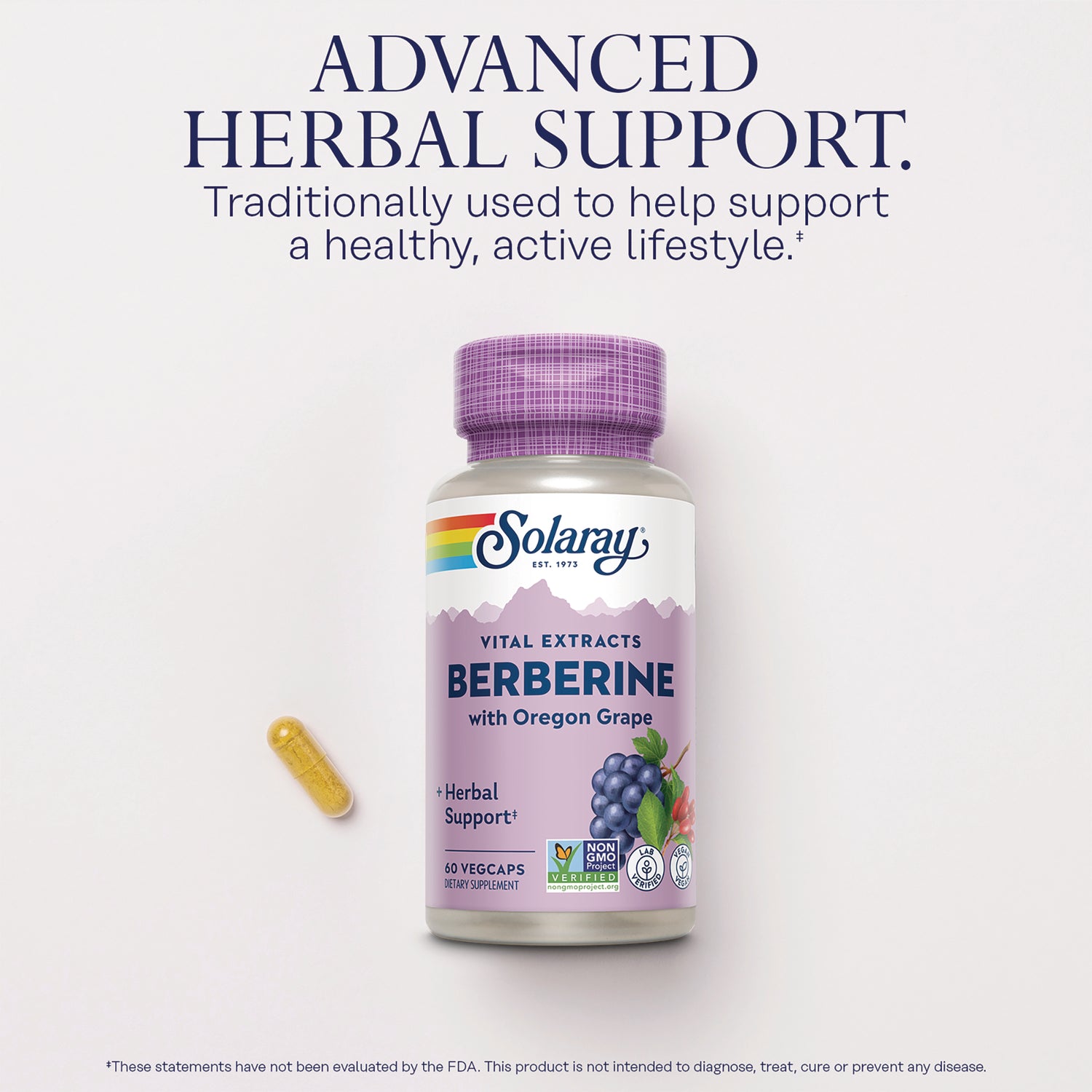 SLR443 | Solaray Berberine with Oregon Grape bottle, 60 VegCaps; Advanced Herbal Support