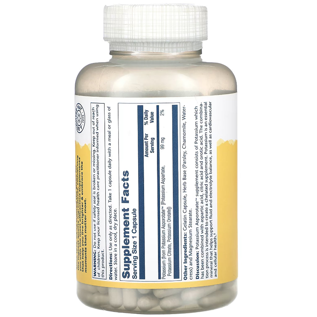 SLR277 | Solaray Potassium Asporotate supplement facts label - Thumbnail