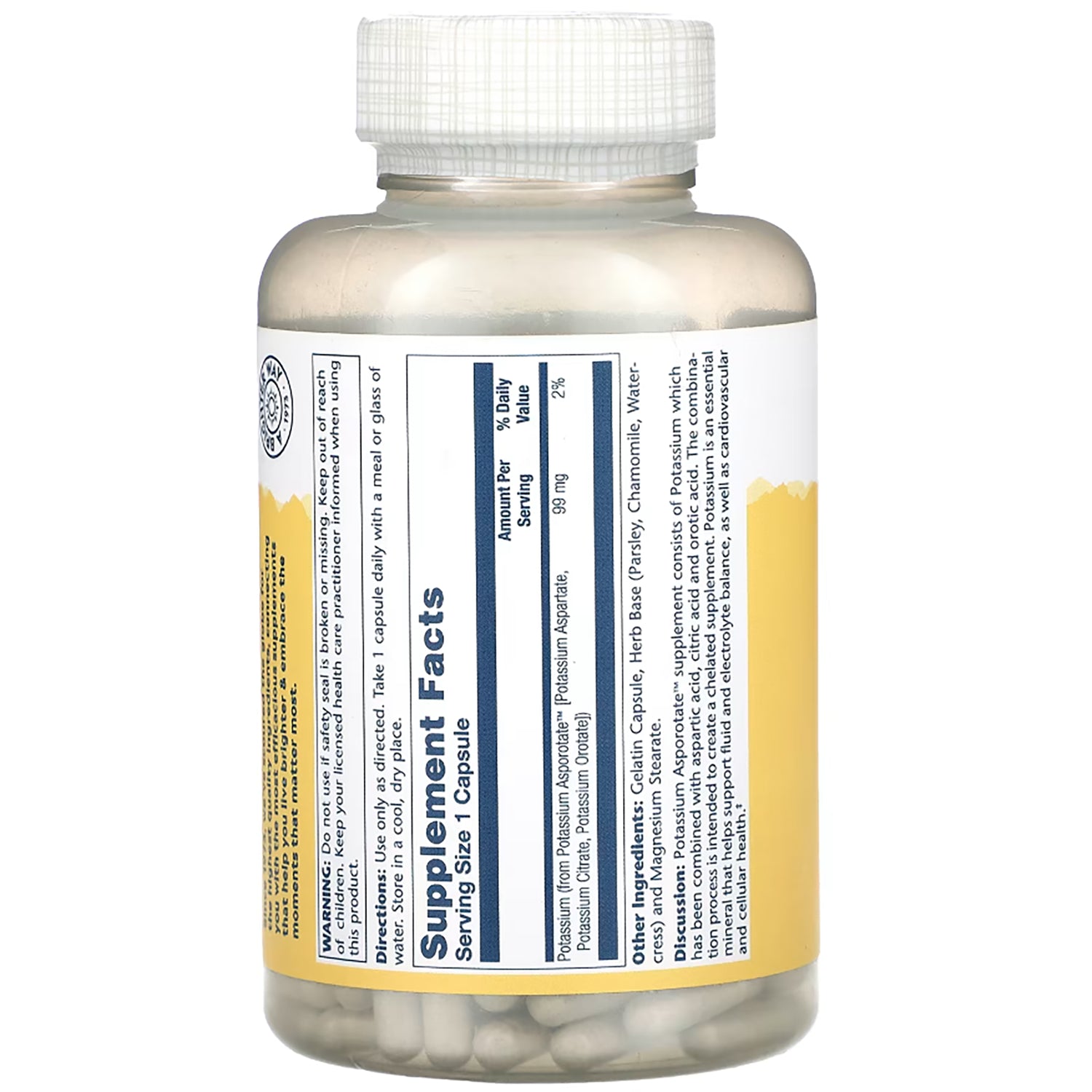 SLR277 | Solaray Potassium Asporotate supplement facts label
